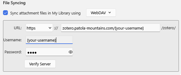 Zotero File Syncing settings
